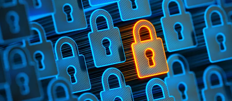 Abstract picture of blue locks with one golden lock