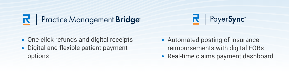 Details of Immanuel Dental's Rectangle Health tools: PayerSync: Automated posting of insurance reimbursements with digital EOBs Real-time claims payment dashboard Practice Management Bridge: Digital and flexible patient payment options One-click refund processing and digital receipts 