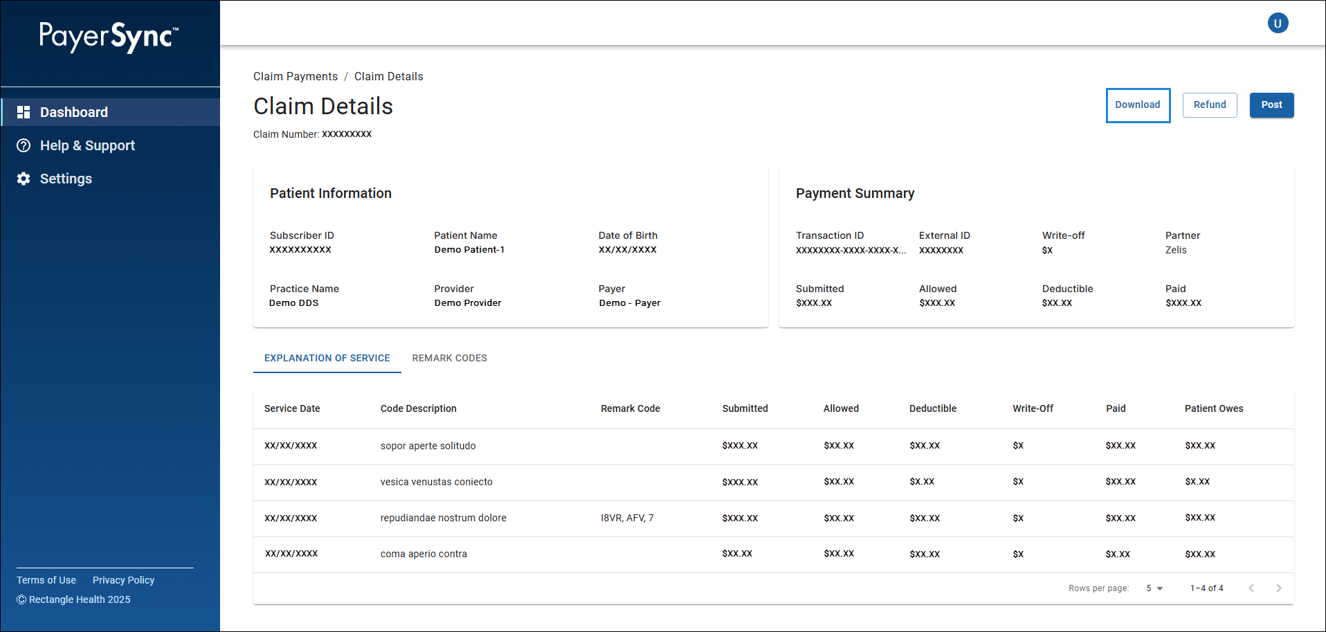 The Claim Details screen. A box surrounds the Download button in the top right corner.