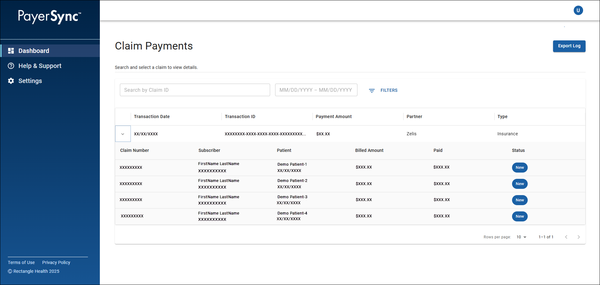 The Claim Payments screen of PayerSync.