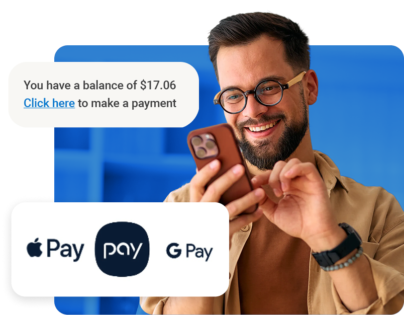 A chiropractic patient taps a link in a text message to pay his bill