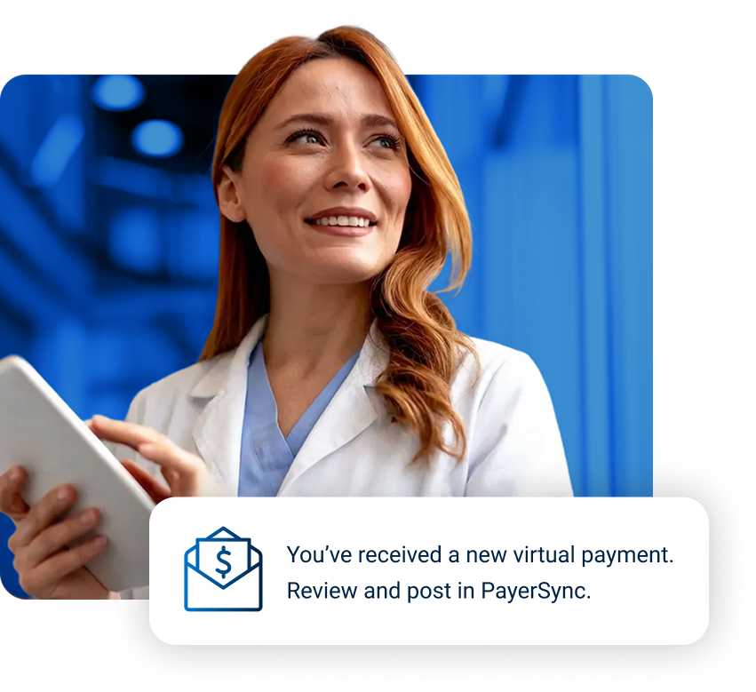 A happy chiropractic provider receives a insurance reimbursement message